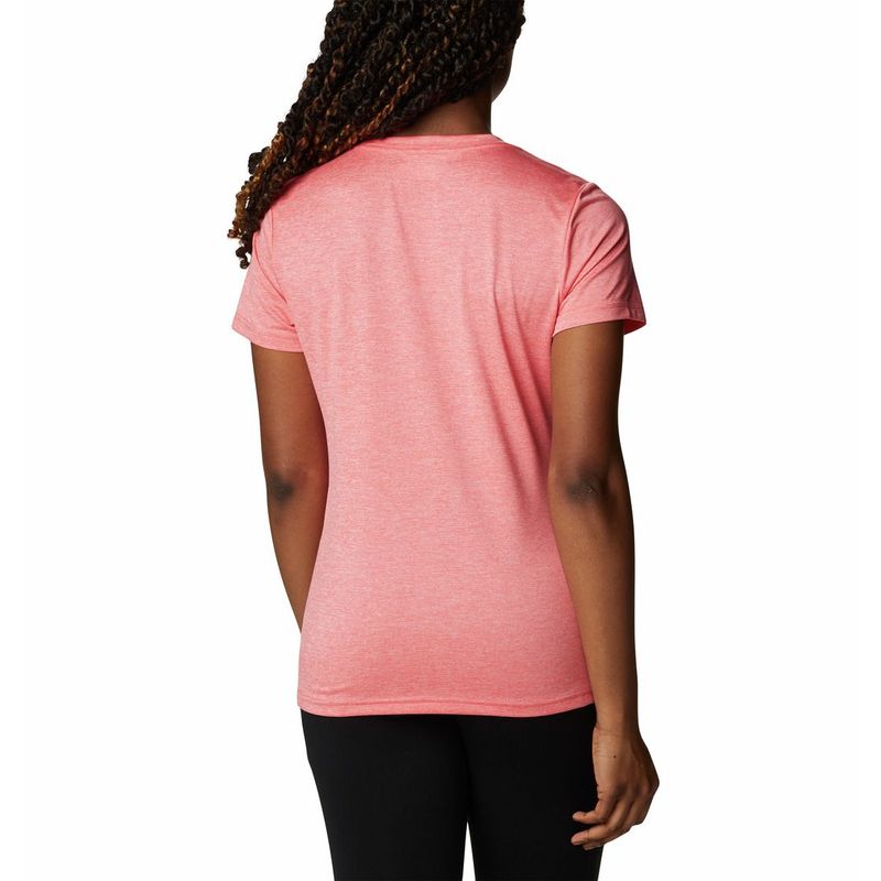 Camiseta-Manga-Corta-columbia-para-mujer-Columbia-Hike-Ss-para-entrenamiento-color-naranja.-Reverso-Sobre-Modelo