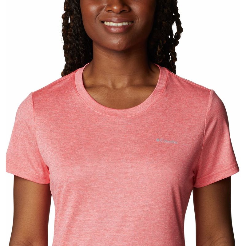 Camiseta-Manga-Corta-columbia-para-mujer-Columbia-Hike-Ss-para-entrenamiento-color-naranja.-Zoom-Frontal-Sobre-Modelo
