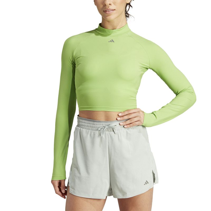 Camiseta-Manga-Larga-adidas-para-mujer-Hiit-Hr-Ls-T-para-entrenamiento-color-verde.-Zoom-Frontal-Sobre-Modelo