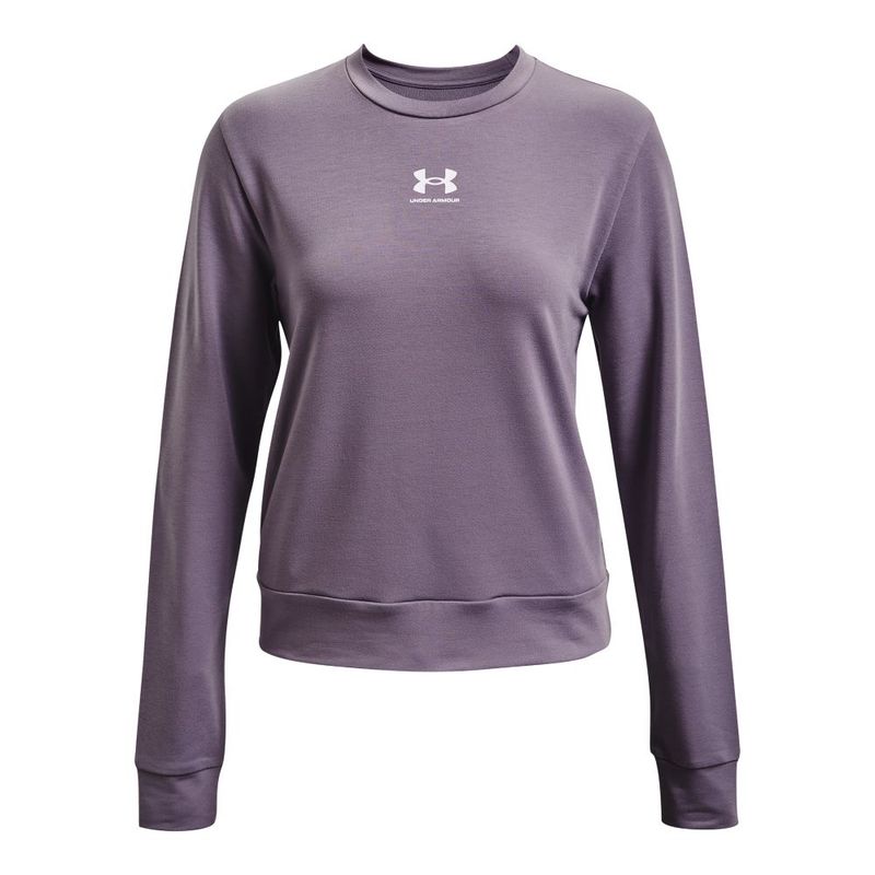 Camiseta-Manga-Larga-under-armour-para-mujer-Rival-Terry-Crew-para-entrenamiento-color-morado.-Frente-Sin-Modelo