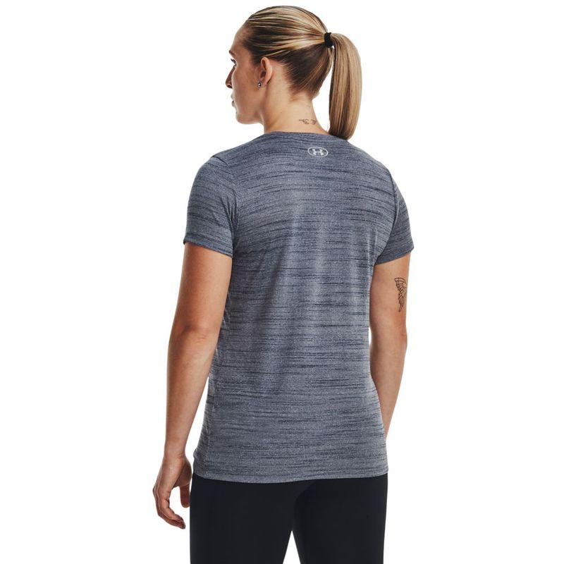 Camiseta-Manga-Corta-under-armour-para-mujer-Ua-Tech-Tiger-Ssc-para-entrenamiento-color-gris.-Reverso-Sobre-Modelo