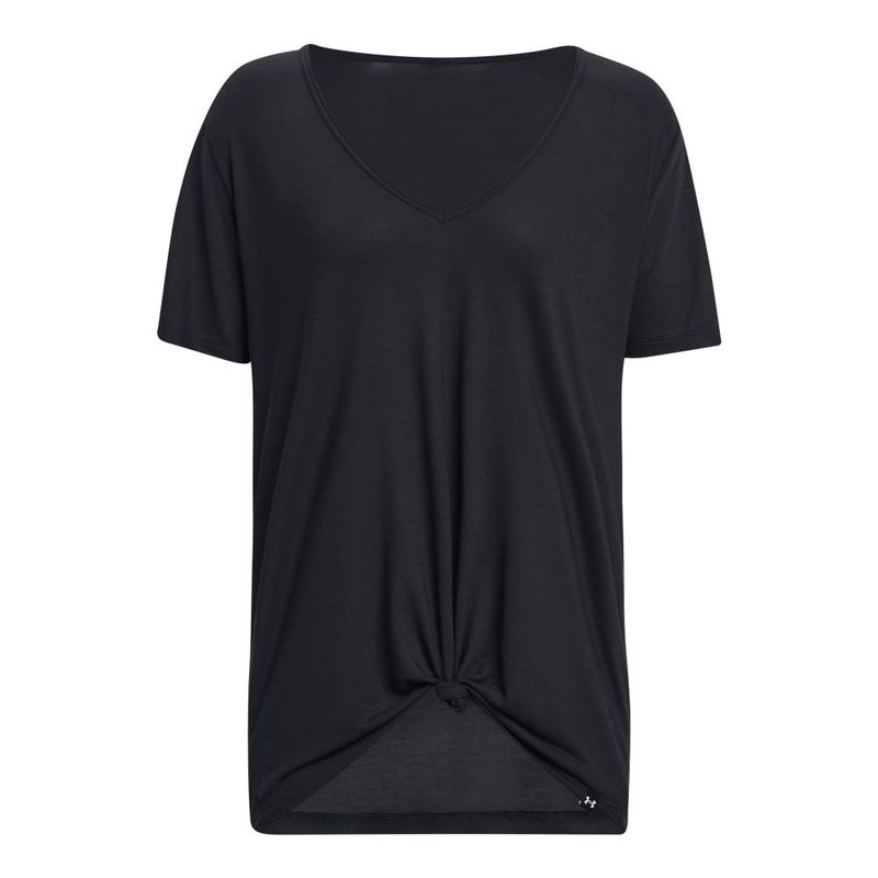 Camiseta-Manga-Corta-under-armour-para-mujer-Pjt-Rck-Completer-Deep-V-T-para-entrenamiento-color-negro.-Frente-Sin-Modelo