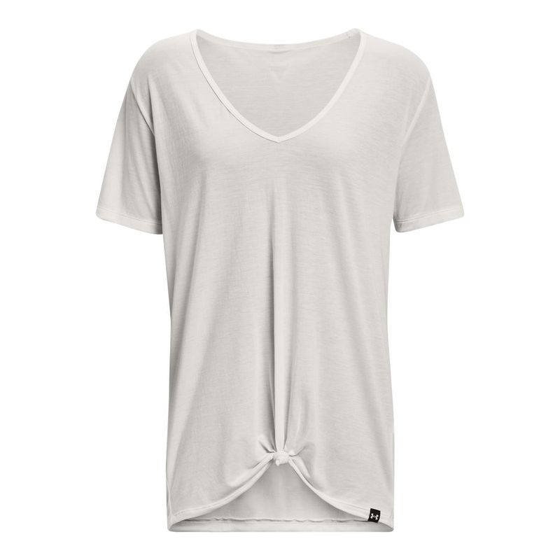 Camiseta-Manga-Corta-under-armour-para-mujer-Pjt-Rck-Completer-Deep-V-T-para-entrenamiento-color-beige.-Frente-Sin-Modelo