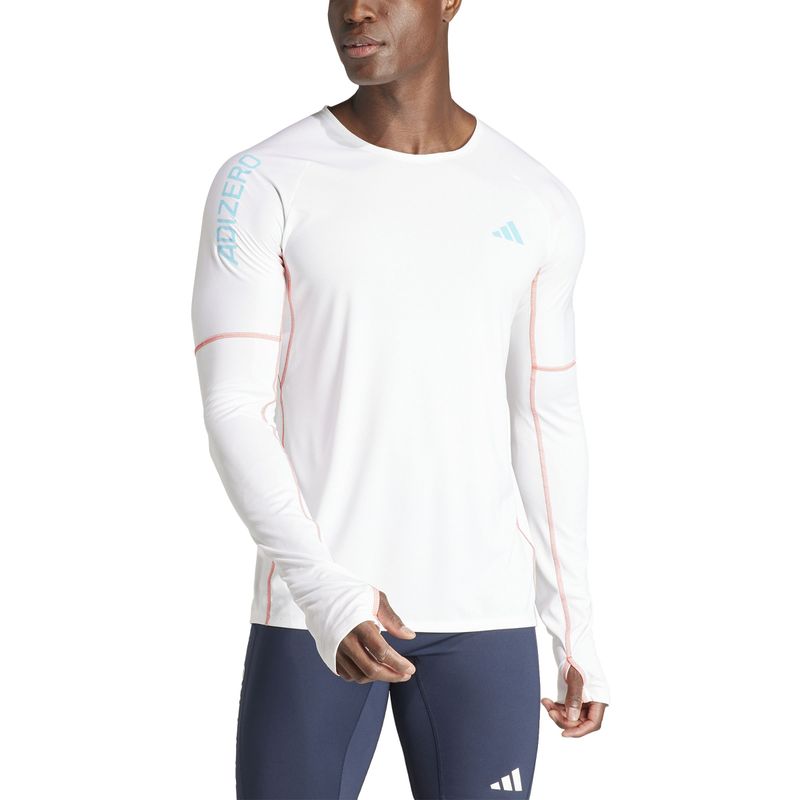 Camiseta-Manga-Larga-adidas-para-hombre-Az-L-Ls-M-para-correr-color-blanco.-Zoom-Frontal-Sobre-Modelo