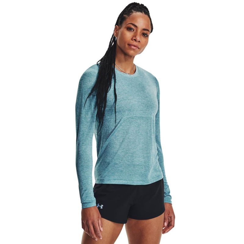 Camiseta-Manga-Larga-under-armour-para-mujer-Ua-Seamless-Stride-Ls-para-correr-color-azul.-Frente-Sobre-Modelo