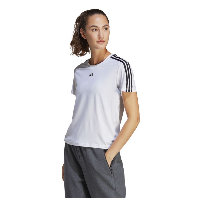 Camiseta-Manga-Corta-adidas-para-mujer-Tr-Es-3S-T-para-entrenamiento-color-blanco.-Frente-Sobre-Modelo