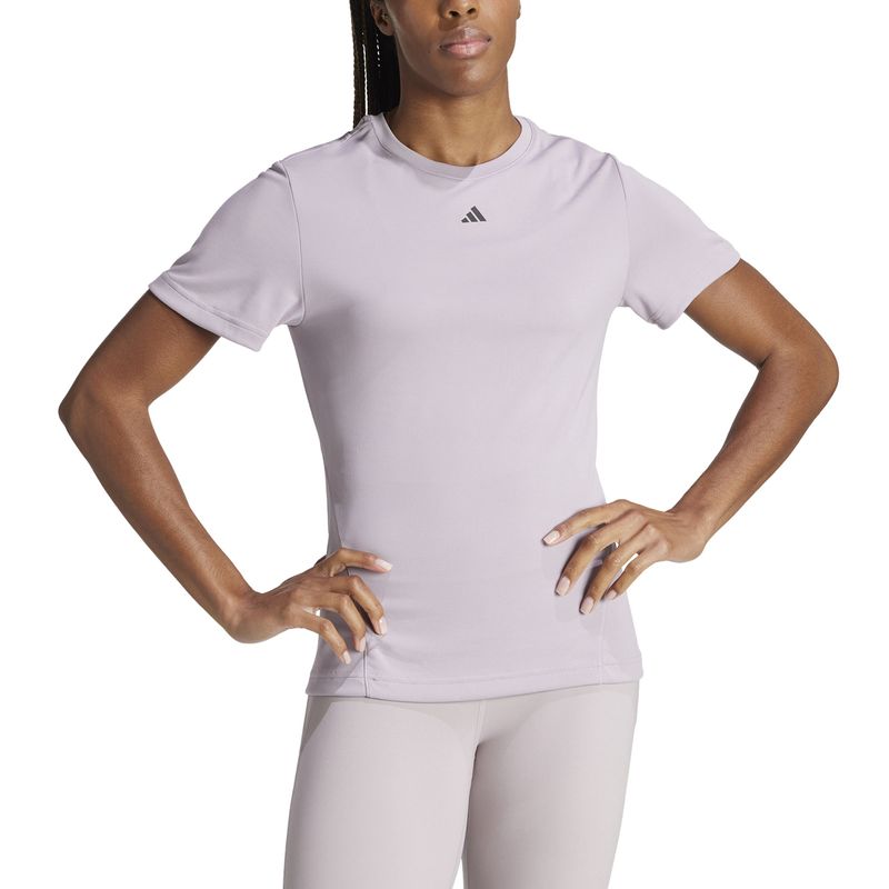 Camiseta-Manga-Corta-adidas-para-mujer-D4T-Hiit-Sc-T-para-entrenamiento-color-morado.-Zoom-Frontal-Sobre-Modelo