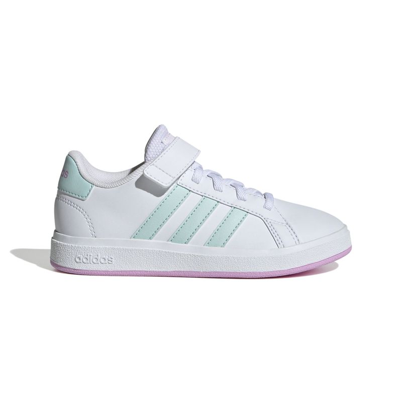 Tenis-adidas-para-niño-Grand-Court-2.0-El-K-para-moda-color-blanco.-Lateral-Externa-Derecha