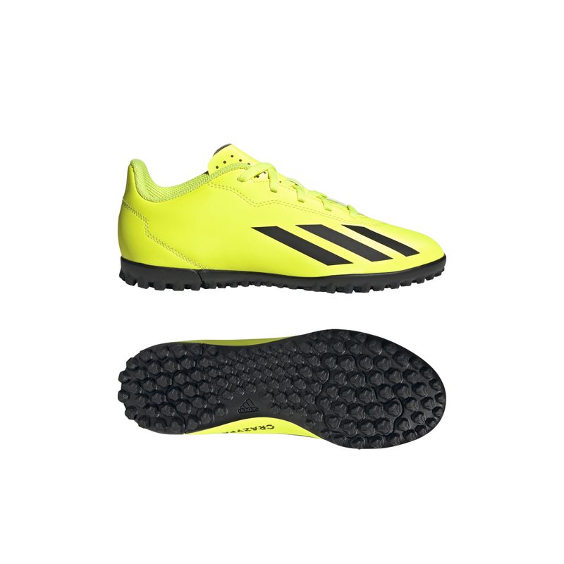Guayos-adidas-para-niño-X-Crazyfast-Club-Tf-para-futbol-color-amarillo.-Lateral-Y-Suela