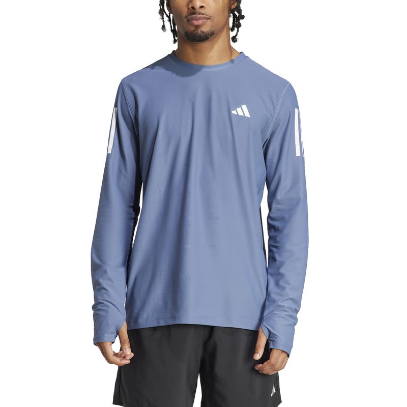 Camiseta-Manga-Larga-adidas-para-hombre-Otr-B-Ls-para-correr-color-azul.-Zoom-Frontal-Sobre-Modelo