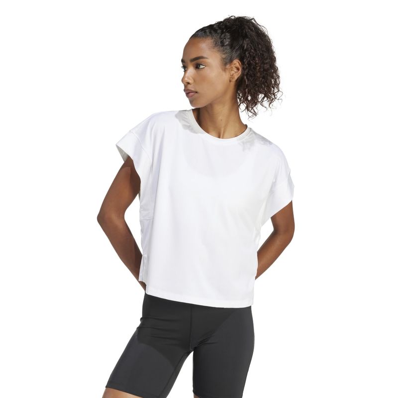Camiseta-Manga-Corta-adidas-para-mujer-Studio-T-Shirt-para-entrenamiento-color-blanco.-Lateral-Derecho-Sin-Modelo