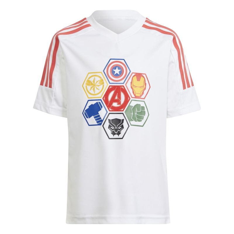 Camiseta-Manga-Corta-adidas-para-niño-Lk-Mrvl-Av-T-para-moda-color-blanco.-Frente-Sin-Modelo