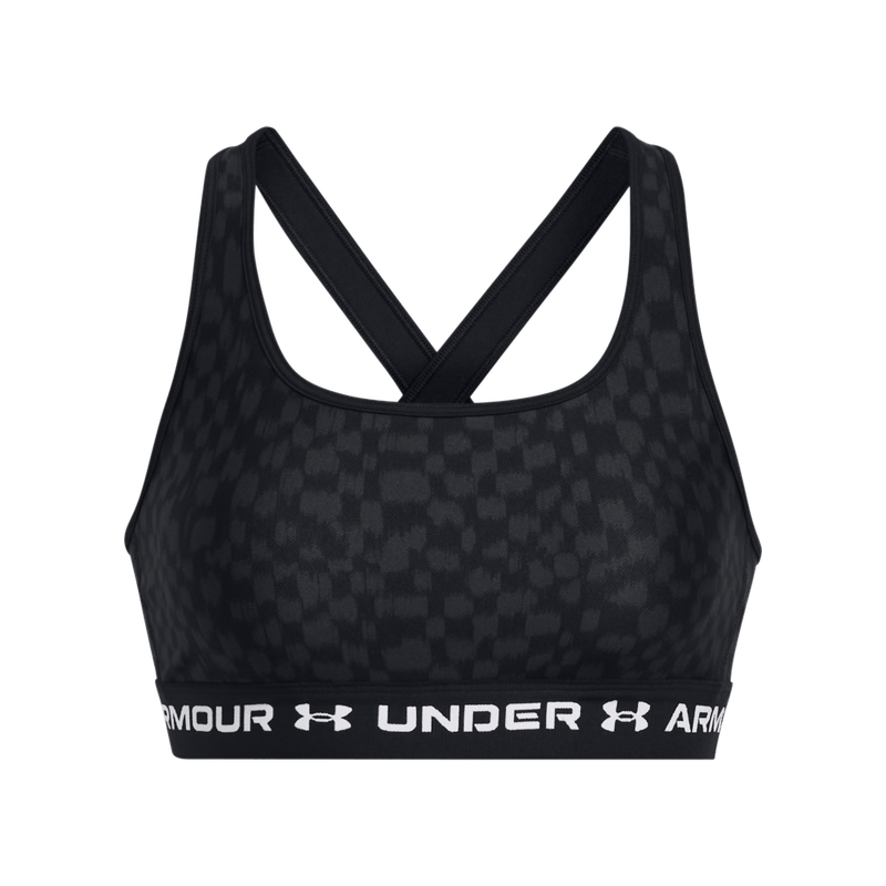 Top-under-armour-para-mujer-Crossback-Mid-Print-para-entrenamiento-color-negro.-Frente-Sin-Modelo