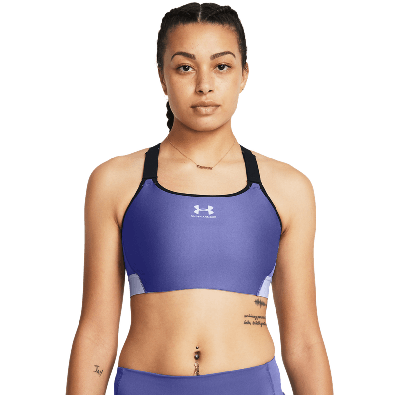 Top-under-armour-para-mujer-Ua-Hg-Armour-High-para-entrenamiento-color-morado.-Frente-Sobre-Modelo