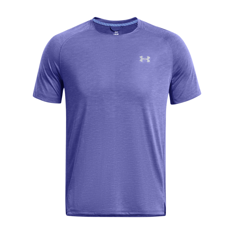 Camiseta-Manga-Corta-under-armour-para-hombre-Ua-Run-Trail-Tee-para-correr-color-morado.-Frente-Sin-Modelo
