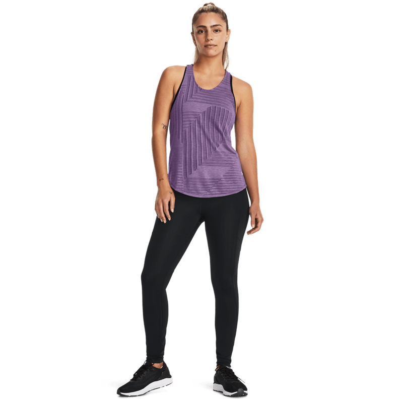 Camiseta-Manga-Sisa-under-armour-para-mujer-Streaker-Deco-Diamon-para-correr-color-morado.-Outfit-Completo