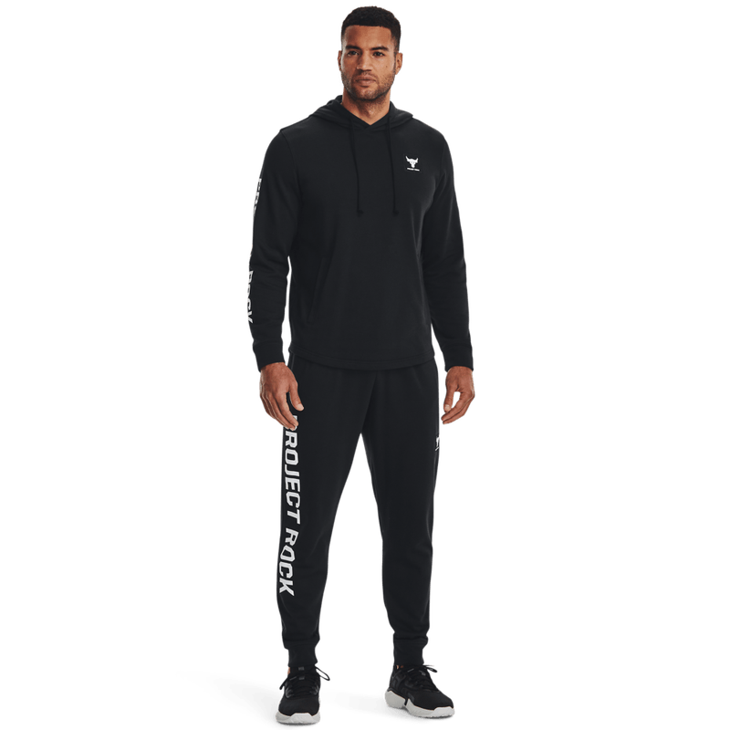 Hoodie-under-armour-para-hombre-Pjt-Rock-Terry-Hoodi-para-entrenamiento-color-negro.-Outfit-Completo