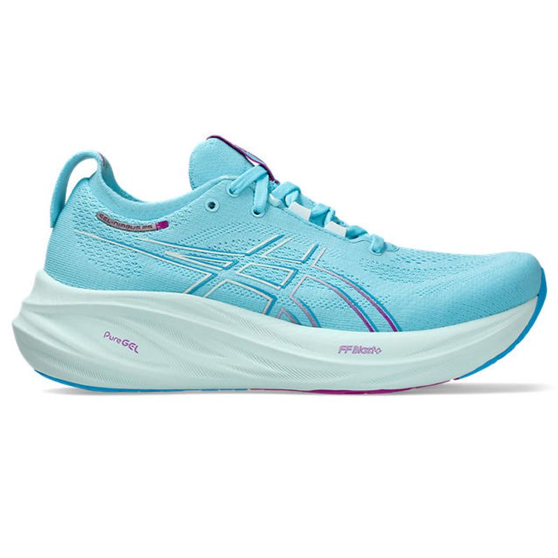 Tenis-asics-para-mujer-Gel-Nimbus-26-para-correr-color-azul.-Lateral-Externa-Derecha