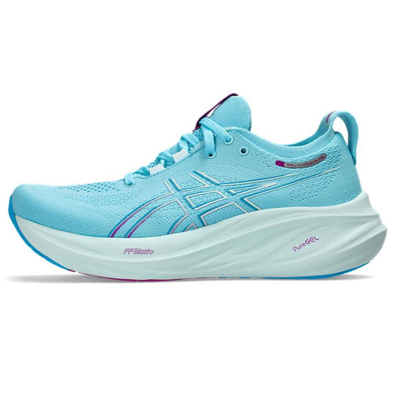 Tenis-asics-para-mujer-Gel-Nimbus-26-para-correr-color-azul.-Lateral-Externa-Derecha