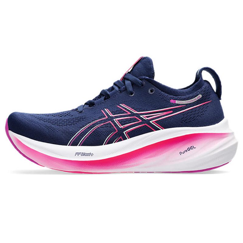 Tenis-asics-para-mujer-Gel-Nimbus-26-para-correr-color-azul.-Lateral-Externa-Derecha